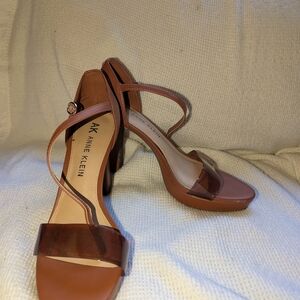 Anne Klein Brown Leather Heels with Elegant Straps
